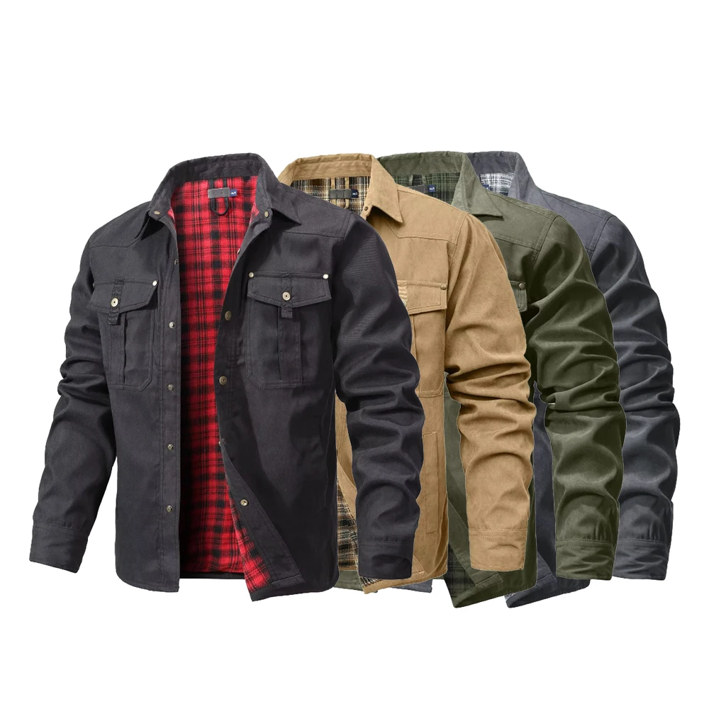 Flannel Shirt Lined - Herrenjacken, Frühlings-Flanell-gefüttertes Hemd, Mantel, Shacket, lässiges