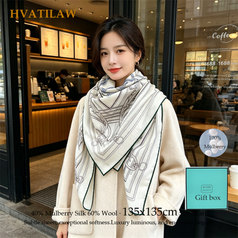 Shawl Wrap Winter - 40% Seide 60% Wolle Schal 135x135cm