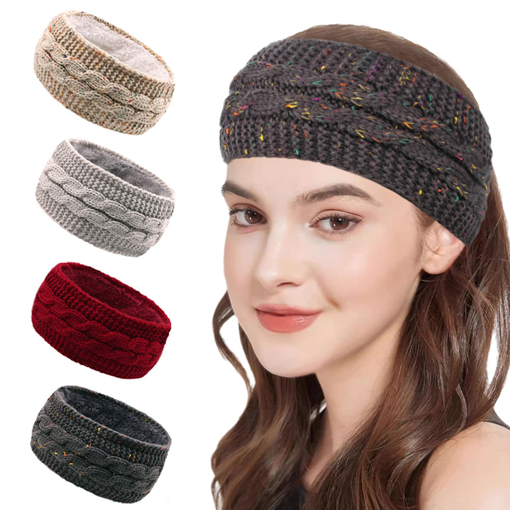 Fleece Ear Warmer Band - Winter grob gestricktes Damen-Stirnband, trendiges Zopf-Haarband