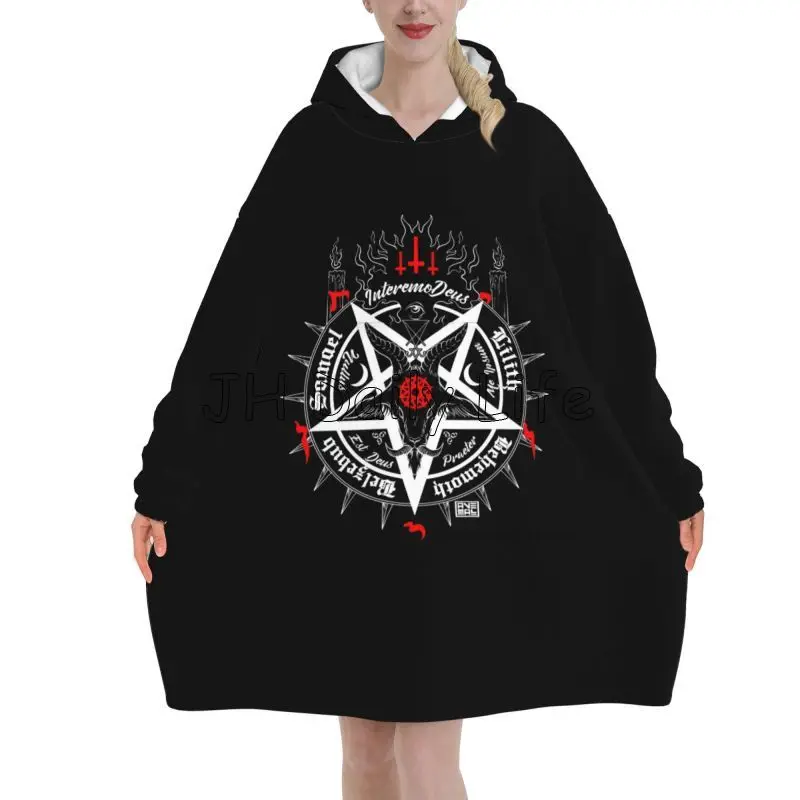 Sherpa Hoodie Fleece - Schwarzer Satan-Schädel, toter Kopf, mystischer Halloween-Dämon,