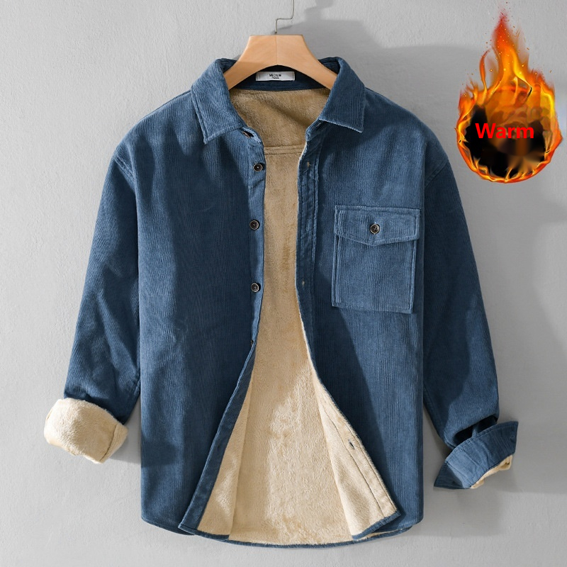Flannel Shirt Lined - Herren Cordhemdjacke Schwergewicht Winter Langarm Button-Down-Hemd