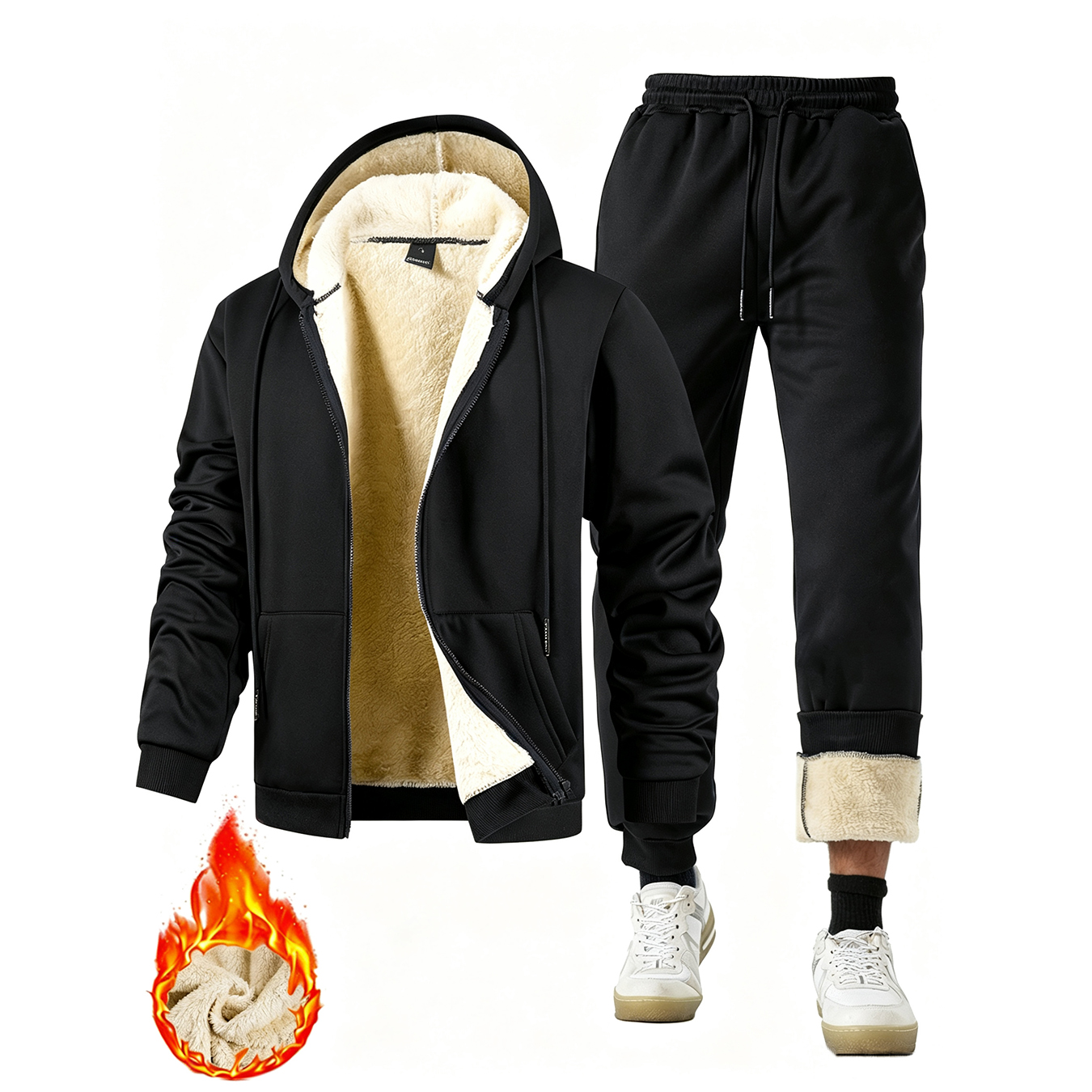 Sherpa Hoodie Fleece - Herren Winter 2-teiliges Set Dickes Fleece
