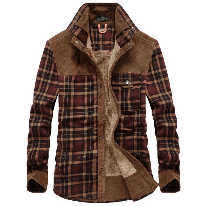 Flannel Shirt Lined - Herrenjacken Winter Winddichte Warme Freizeithemden Karierte