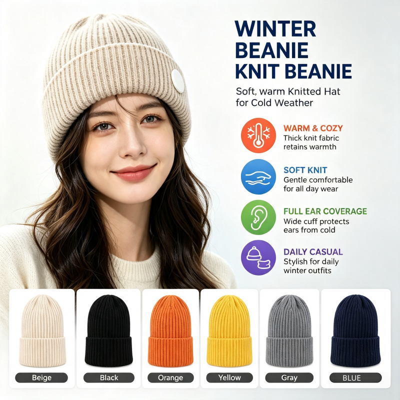 Knit Beanie Hat Warm - Einfarbige DIY-Strickmütze zum Selbstgestalten, Unisex, schlicht,