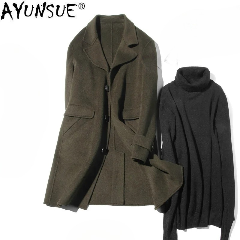 Wool Coat Peacoat - AYUNSUE 100% Wolle Mantel Männer Herbst