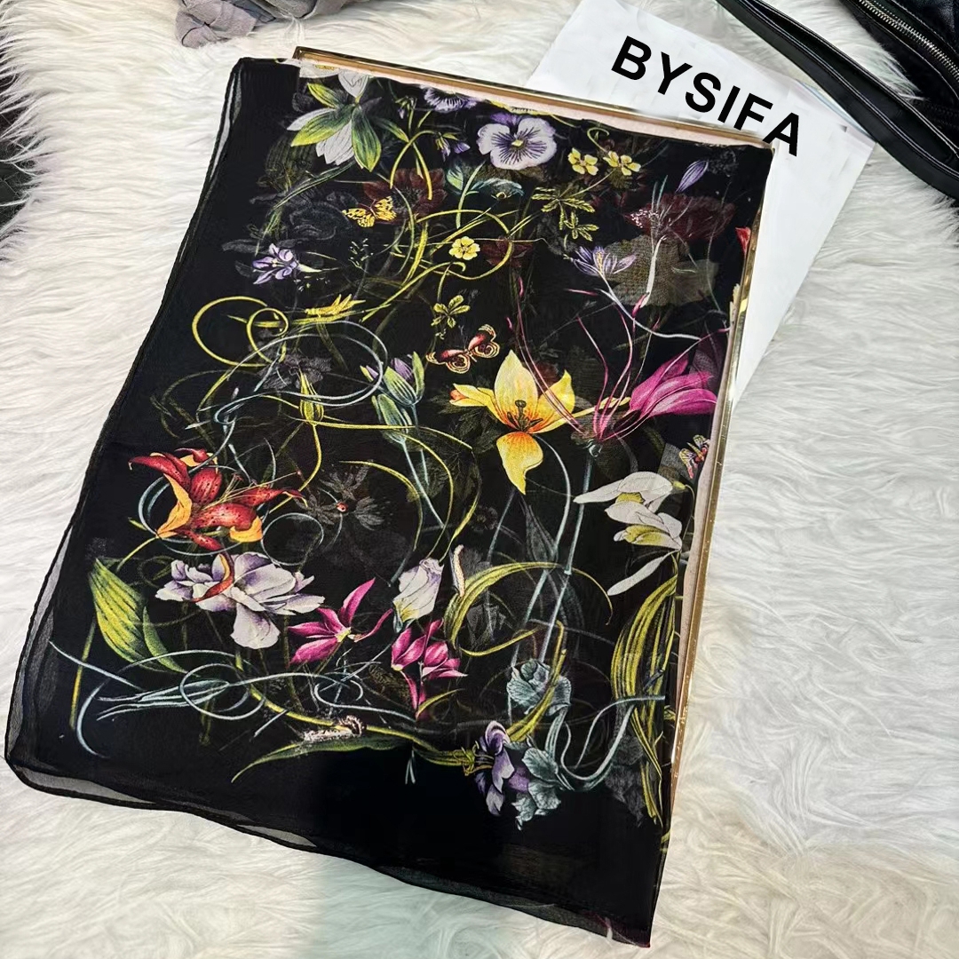 Shawl Wrap Winter - Bysifa | neue schwarze reine Seide