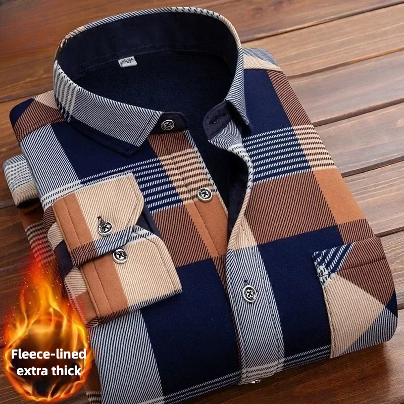 Flannel Shirt Lined - 2025, Herren-Winterhemden, warm, langärmelig, kariert, mit