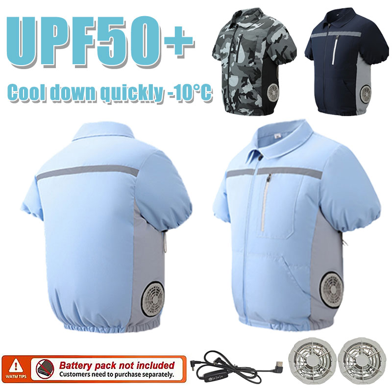 Down Jacket Packable - Sommer-Kühlkleidung mit Kurzarm und 2-Loch-Ventilator, Herren-T-Shirt