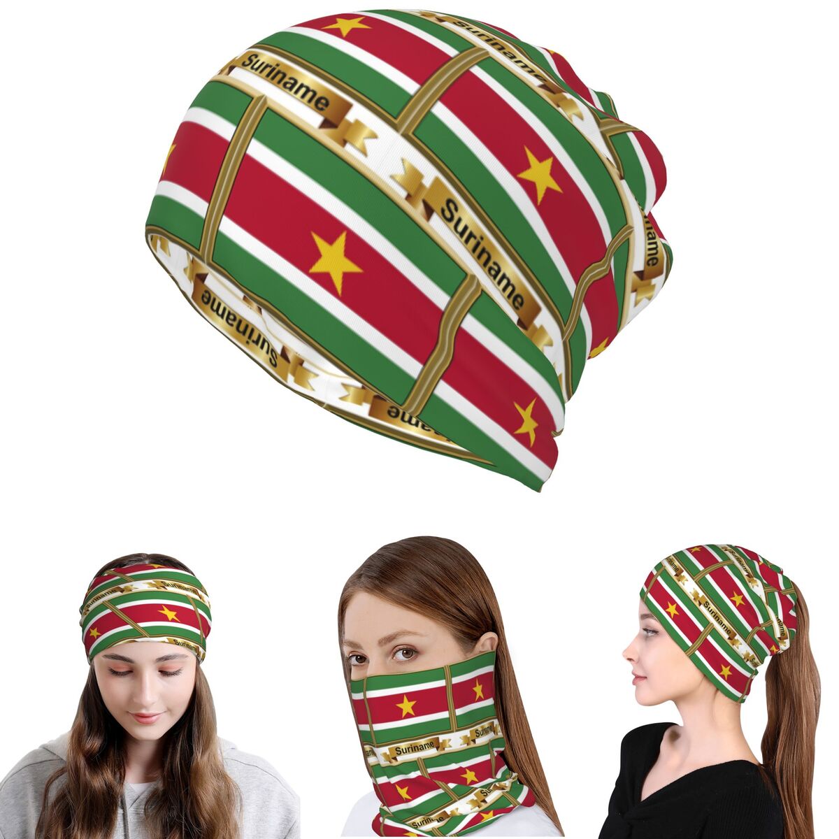 Knit Beanie Hat Warm - Suriname Flag Products (N) Bandana, Halsschutz,