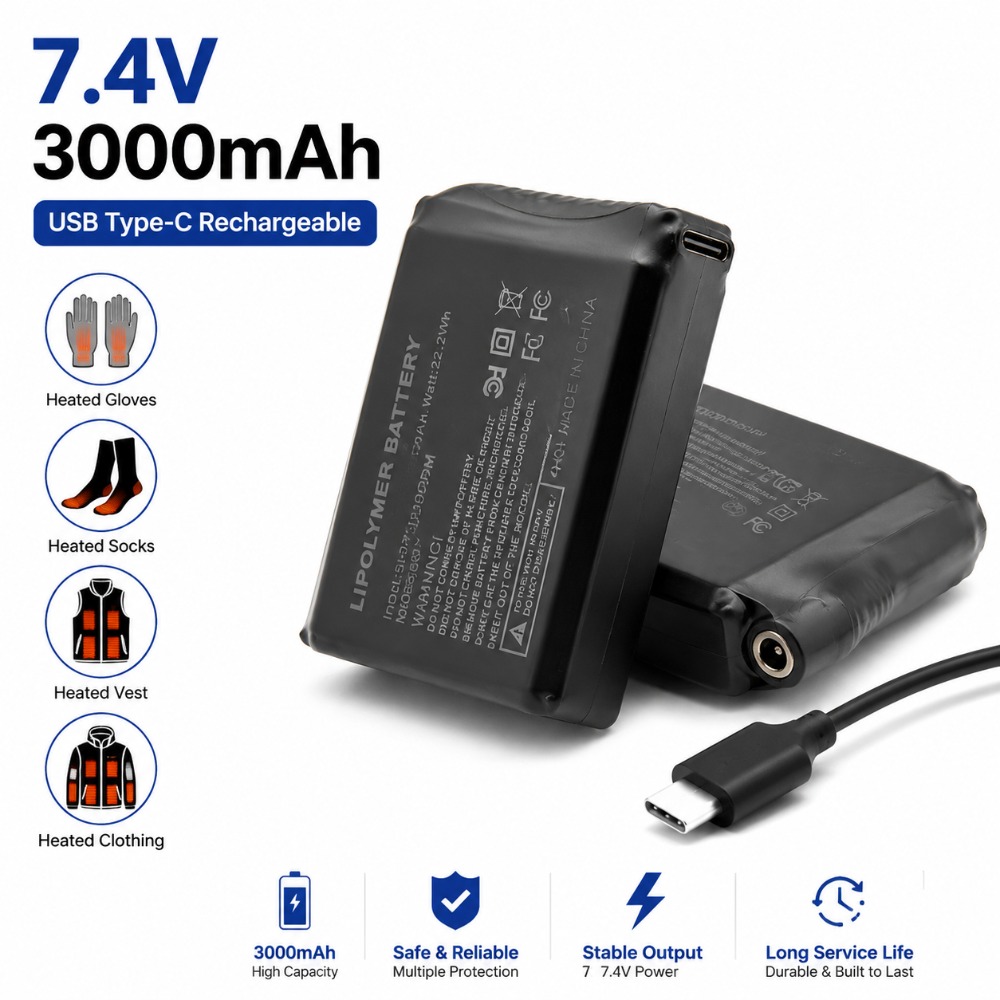 Heated Vest Battery - 7,4 V 3000 mAh Batterie für