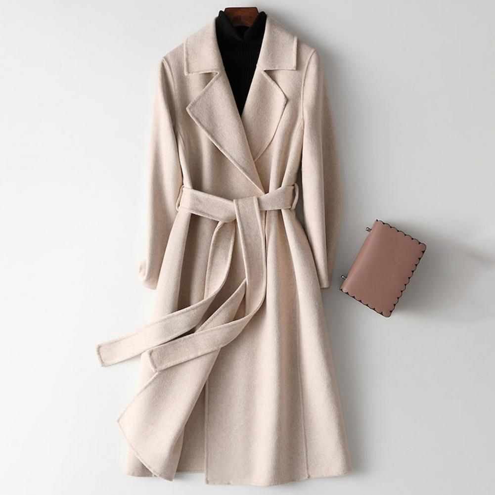 Wool Coat Peacoat - Damen Wollmantel Langer Woll-Peacoat mit Gürtel
