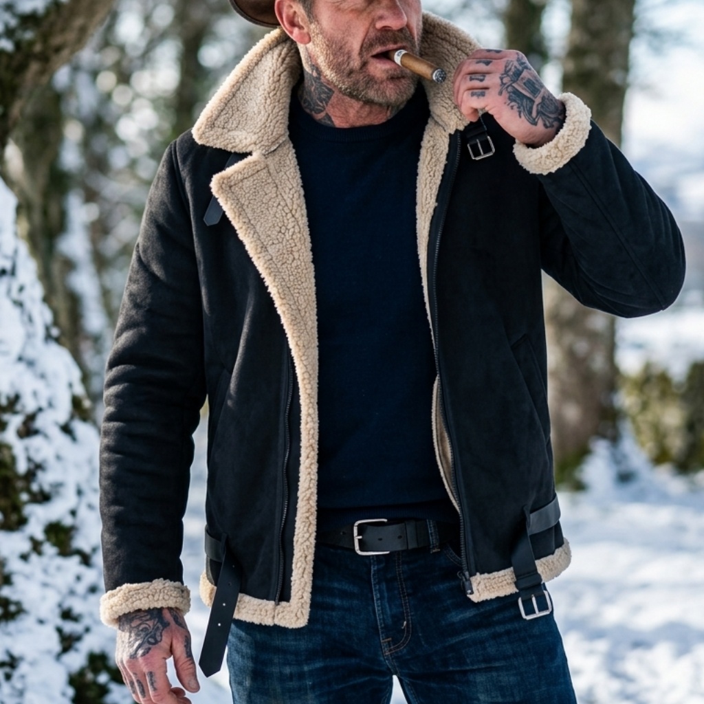 Down Jacket Packable - Herren Winter Kunstwildleder-Jacke Fleece-Gefüttert Warmer Plüsch-Mantel