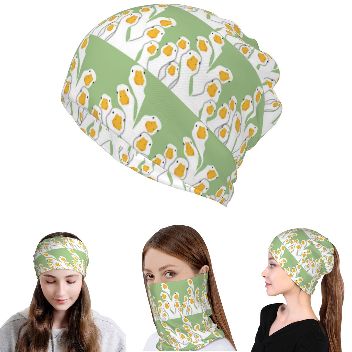 Knit Beanie Hat Warm - Cartoon-Motiv Gänse-Tiermuster Bandana Halswärmer Magischer Schal