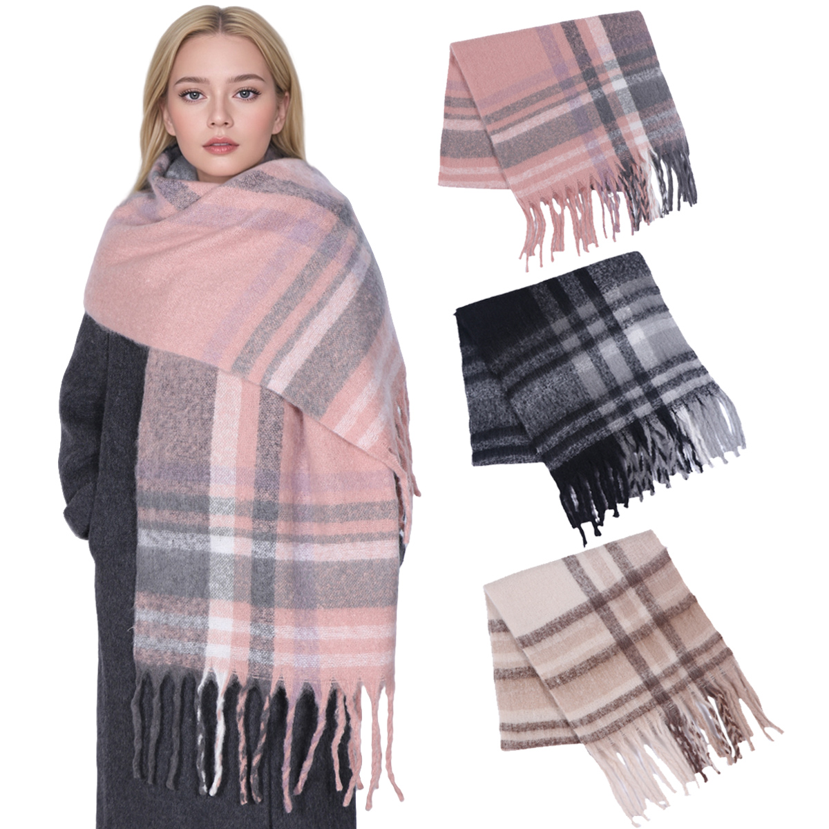 Wool Scarf Men - Winter Dicke Streifen Kaschmir Schal für