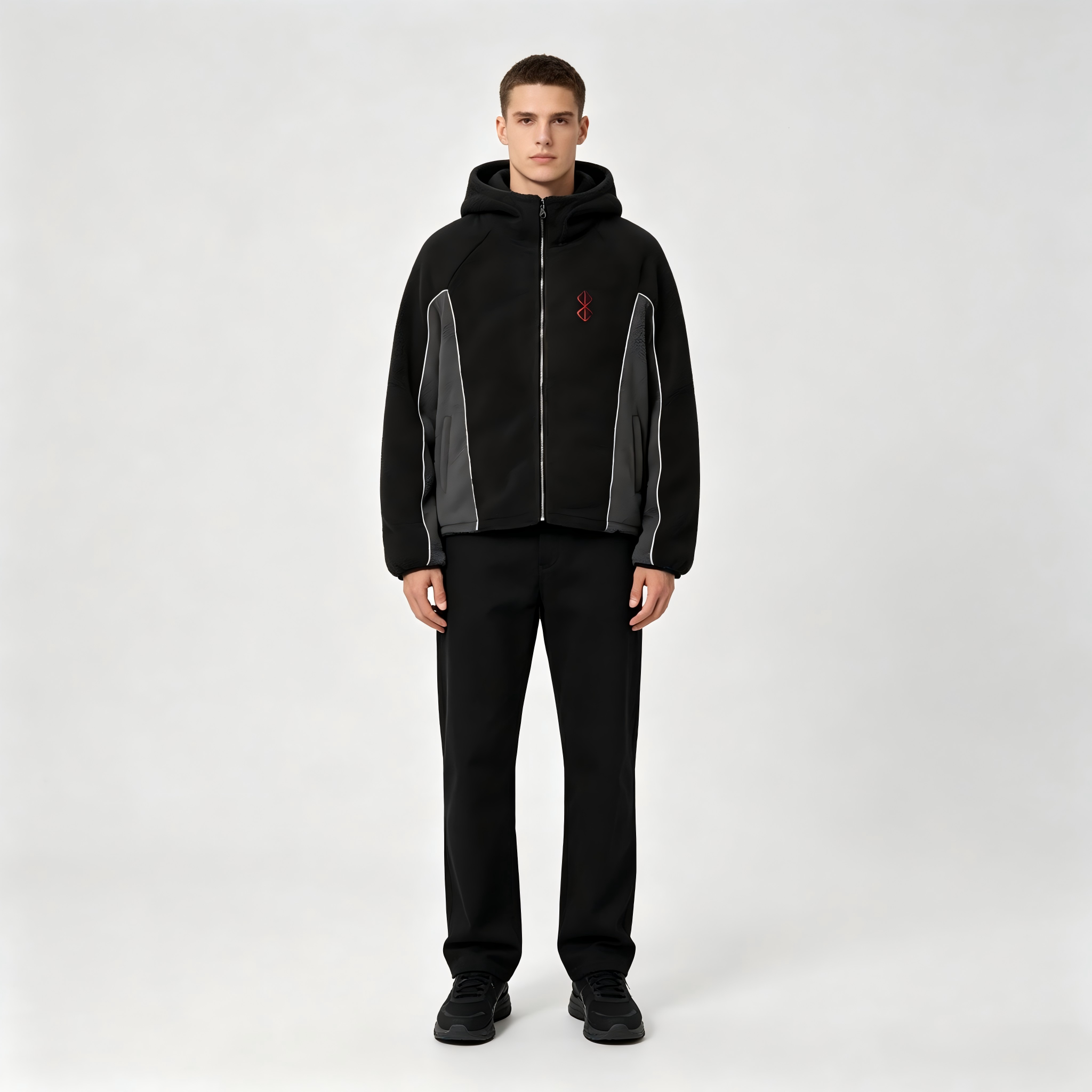 Sherpa Hoodie Fleece - Unisex Farbblock-Sherpa-Fleece-Kapuzenjacke, kontrastfarbene, gestreifte Reißverschlussjacke mit