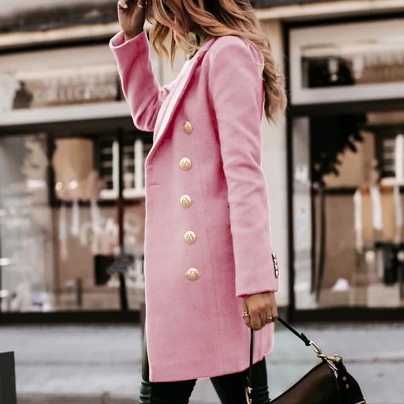 Wool Coat Peacoat - Damen-Herbst-Winter-Wollmäntel, zweireihiger Midi-Peacoat-Trenchcoat