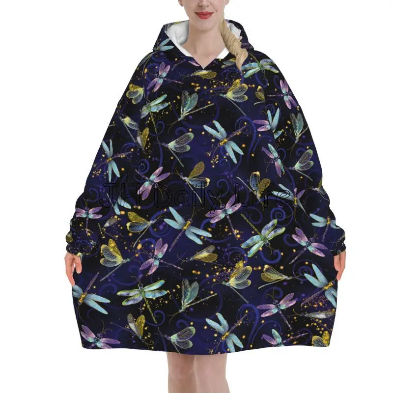 Sherpa Hoodie Fleece - Dragonfly Galaxy Tragbare Decke Hoodie Damen