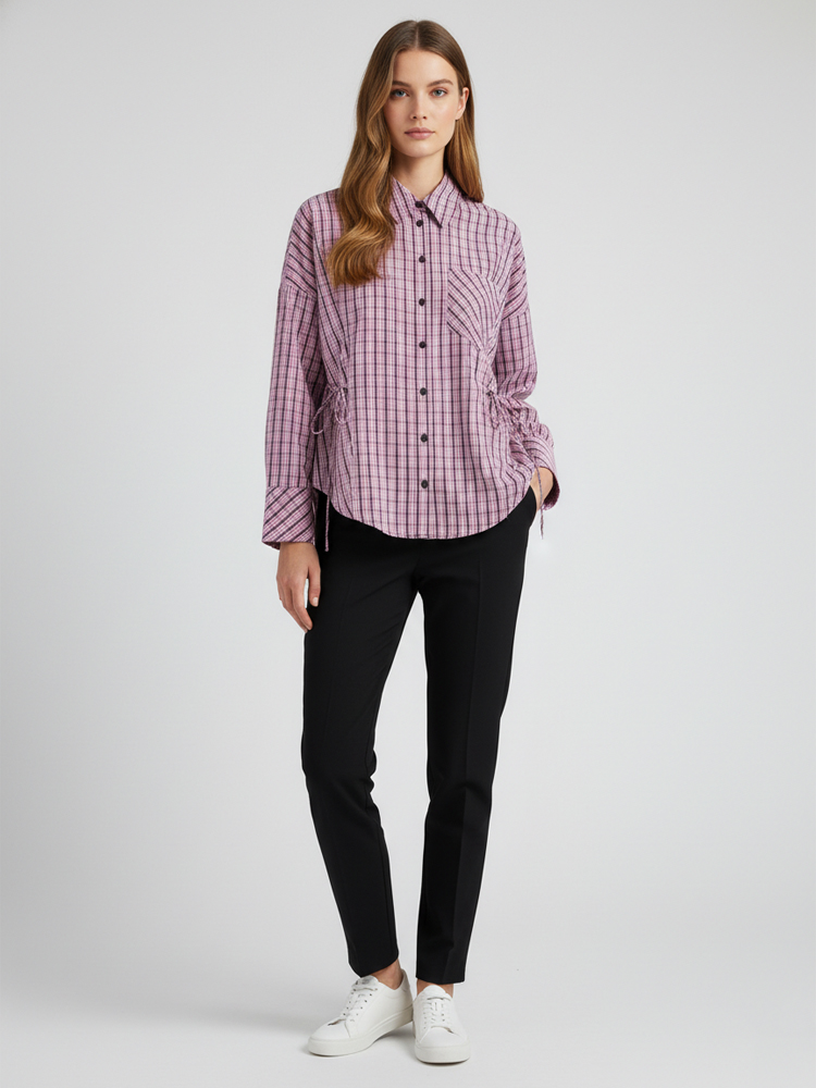 Flannel Shirt Lined - Damen Trendiges Kariertes Hemd Elegantes A-Linien-Oberteil