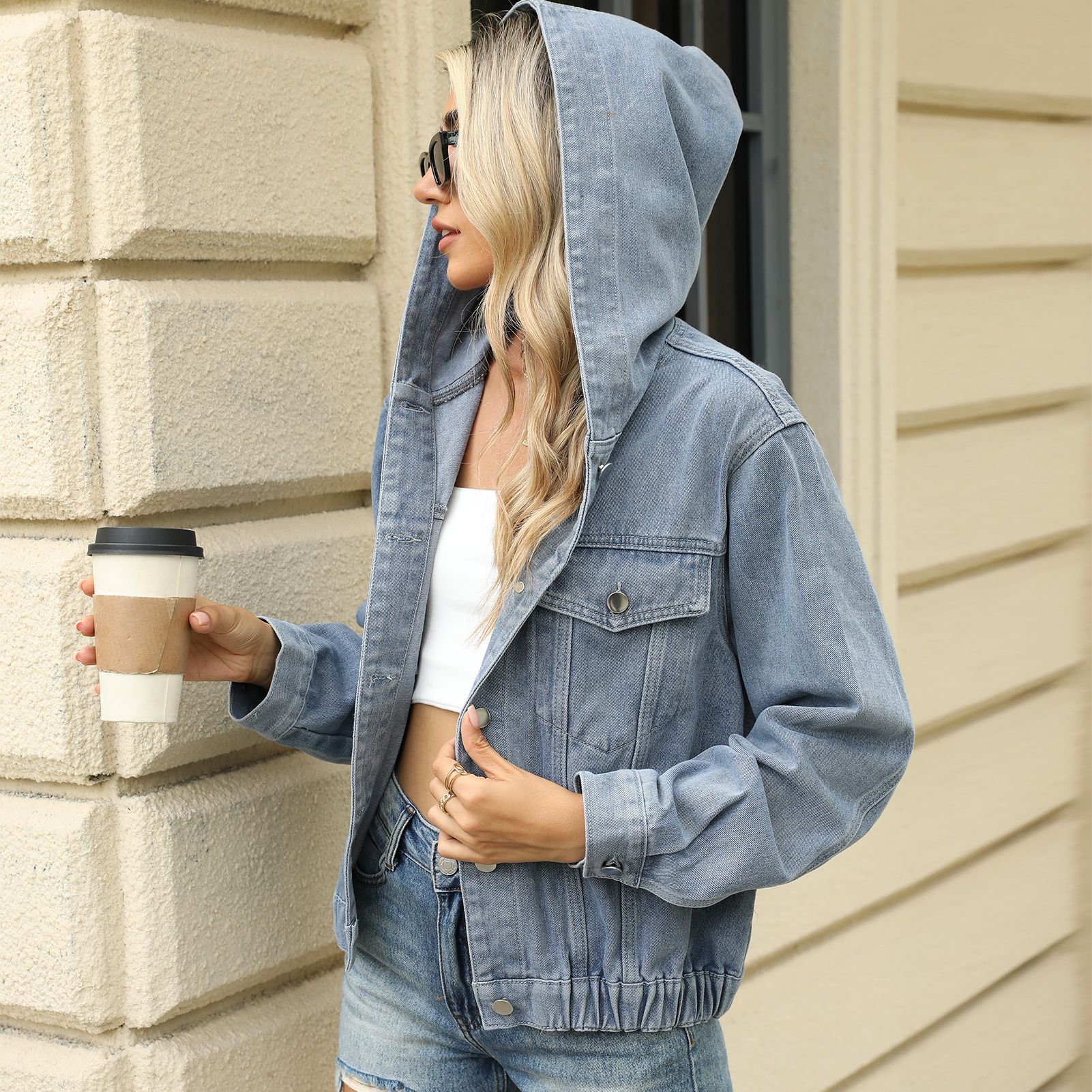 Down Jacket Packable - Frauen Denim Jacke Mit Kapuze Mantel
