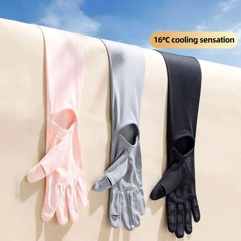 Touch Screen Gloves - UPF50+ Ice Silk Sonnenschutz-Armstulpen mit Handschuhen,