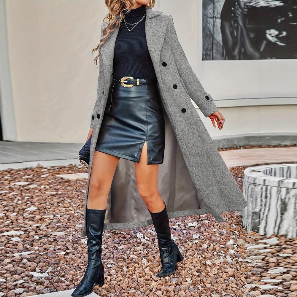Wool Coat Peacoat - Herbstmantel Damen Langer Wollmantel Zweireihiger Peacoat