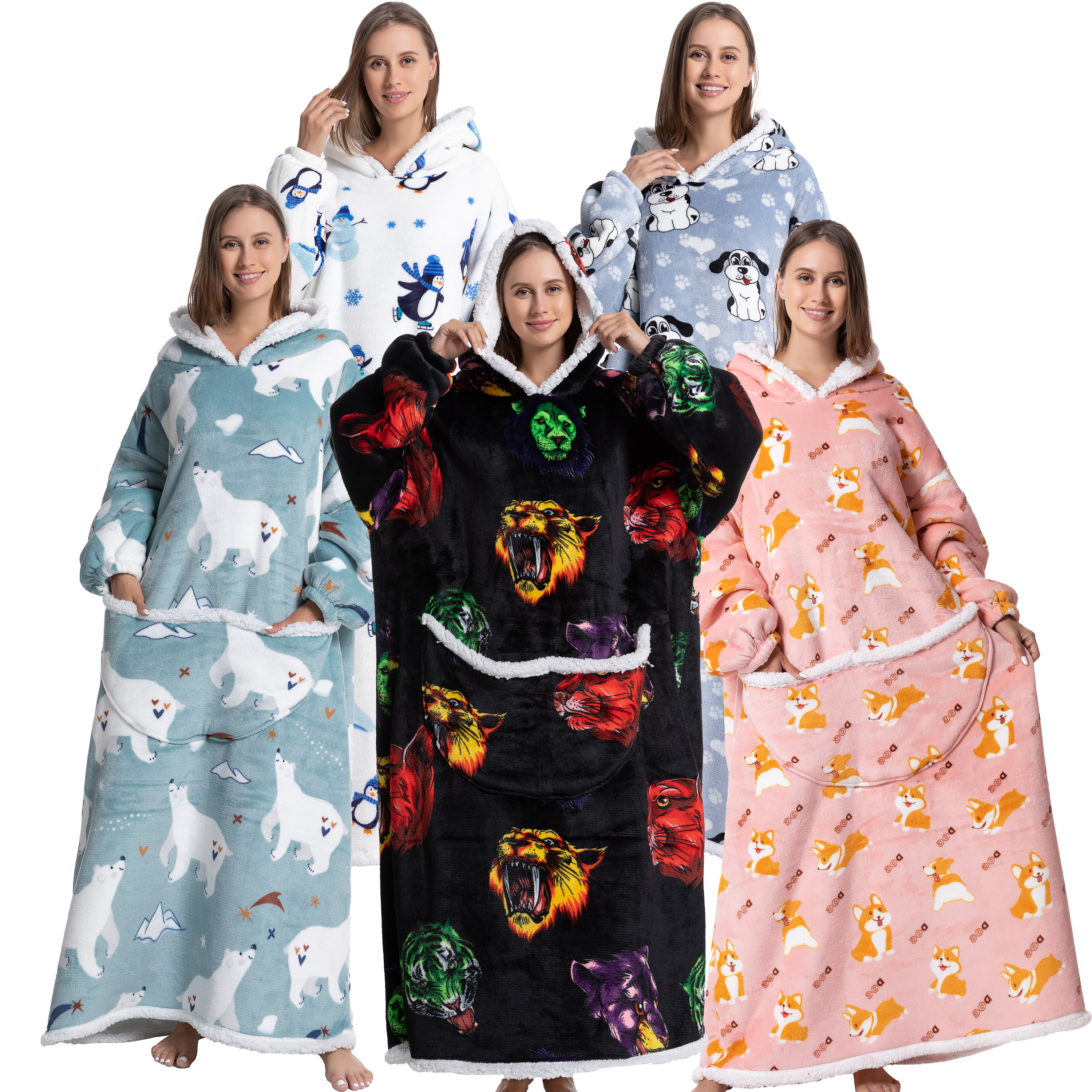 Sherpa Hoodie Fleece - Übergroßen Wearable Decke Gemütliche Warme Flanell