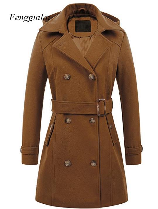 Damen Schwarzer Kapuzen-Doppel – Wool Coat Peacoat Bewertung und Preis