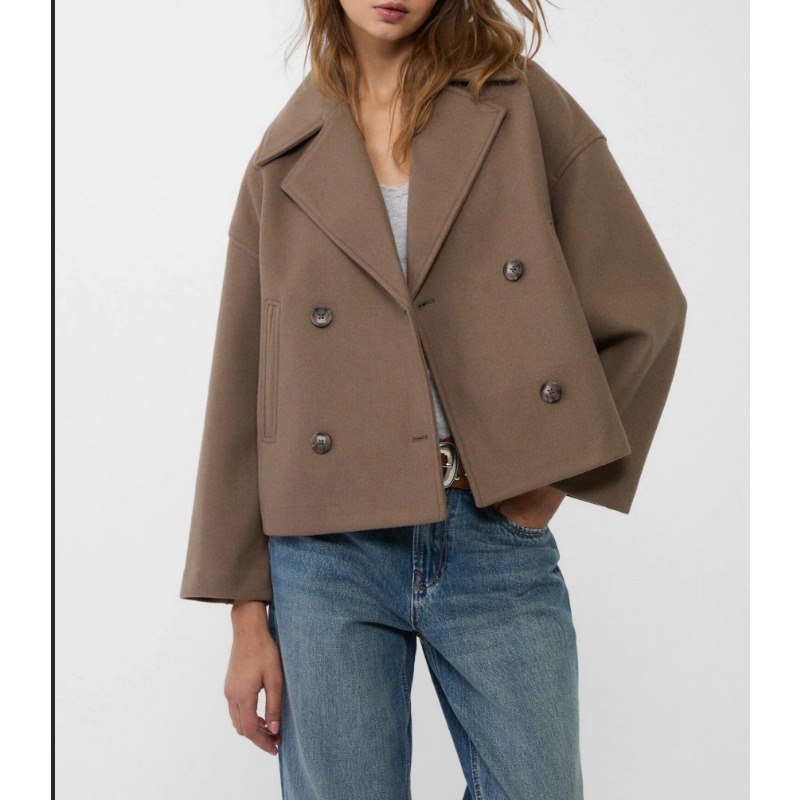 Damen Oversized Zweireihiger W – Wool Coat Peacoat Bewertung und Preis
